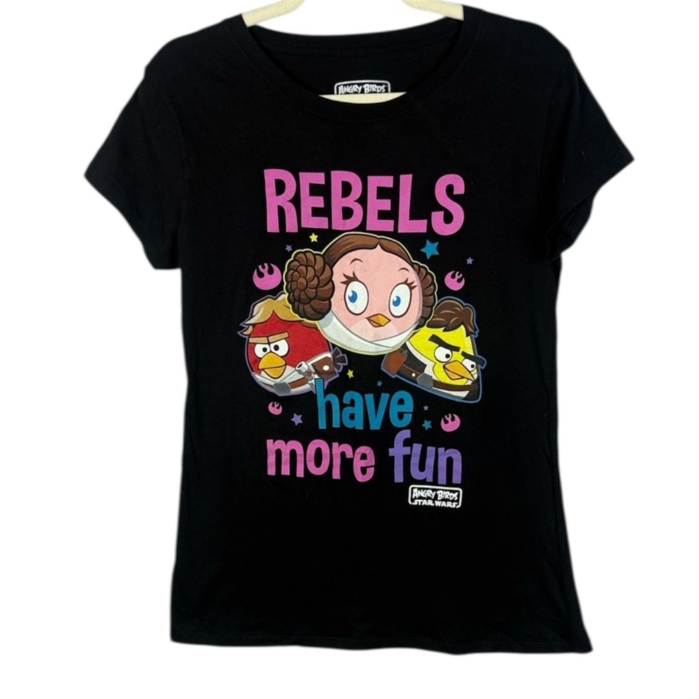Star Wars Angry Bird Cotton Rebels Have More Fun Black Short Sleeve XS Tee